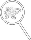 Coloring page with Amoeba under magnifying glass isolated on white